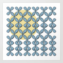 Leafs in the Sun Art Print | Blue, Digital, Sun, Pattern, Turquoise, Repetitive, Leafs, Graphicdesign, Summer, Yellow 