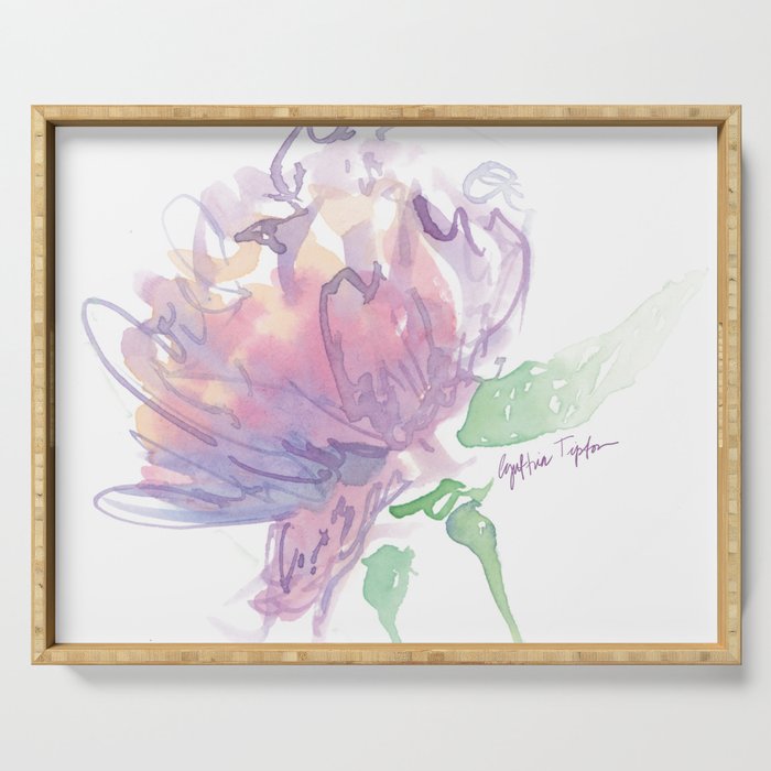 Peony flower watercolor Serving Tray
