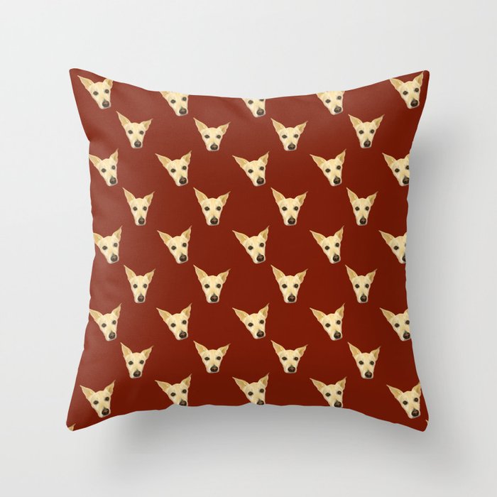 Cute White Dog Faces - Pop Art Pattern Red Palette Throw Pillow