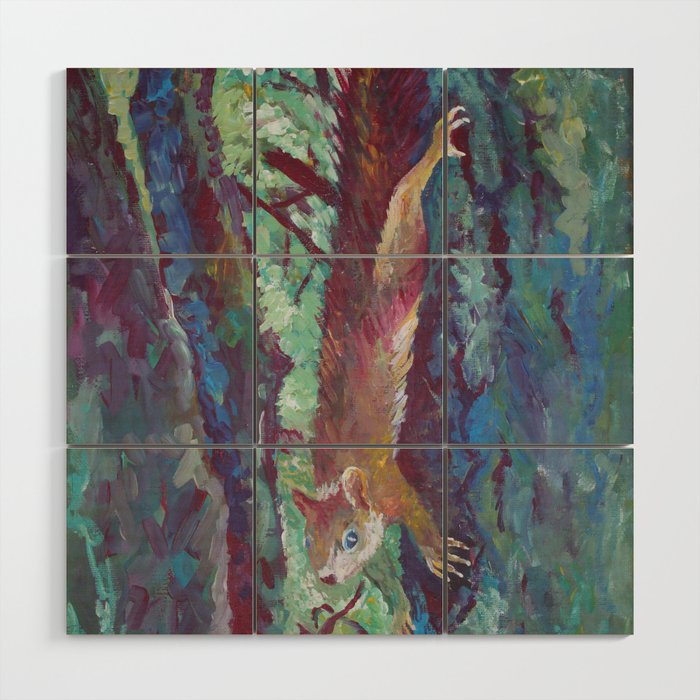 Squirrel on a tree Wood Wall Art