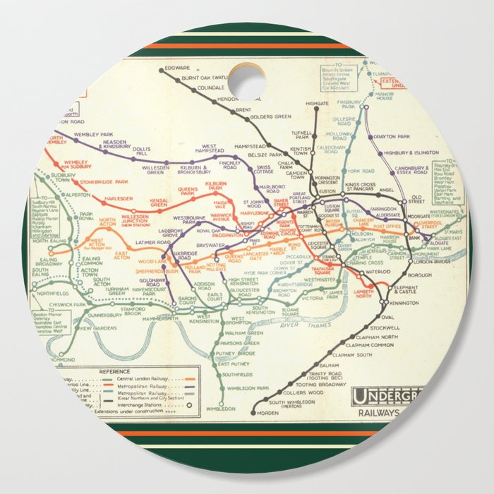 Vintage London Underground Map Cutting Board