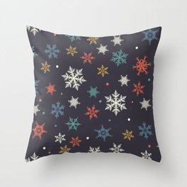 Happy Winter Modern Snowflakes Collection Throw Pillow