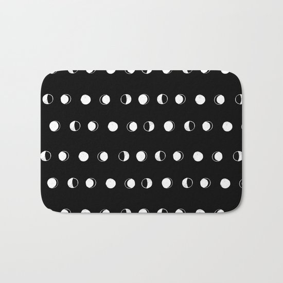 Linocut moon phase black and white minimal college dorm decor basic must haves Bath Mat