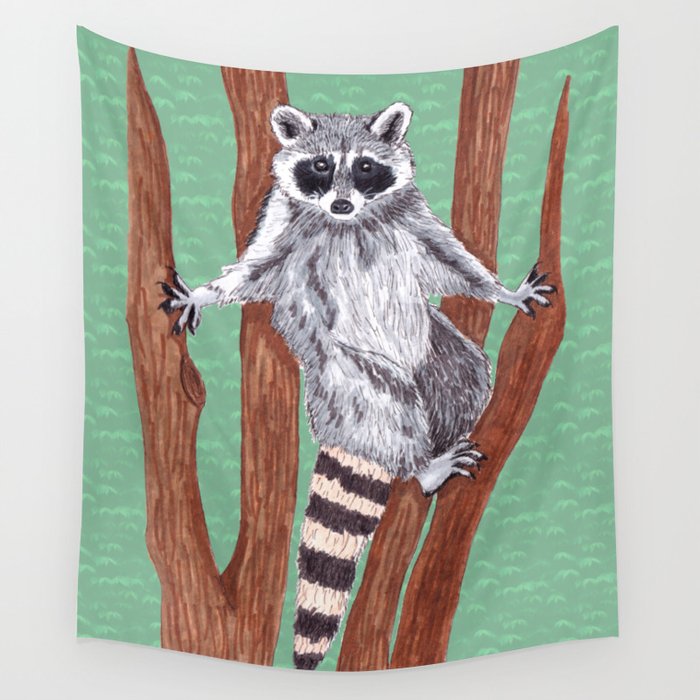 Yo ! Raccoon on the Tree Drawings Edition 1 Wall Tapestry