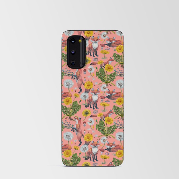 Dandelion Flowers with Foxes - pink Android Card Case