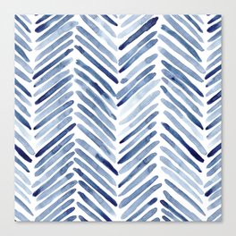 Indigo herringbone - watercolor blue chevron Canvas Print