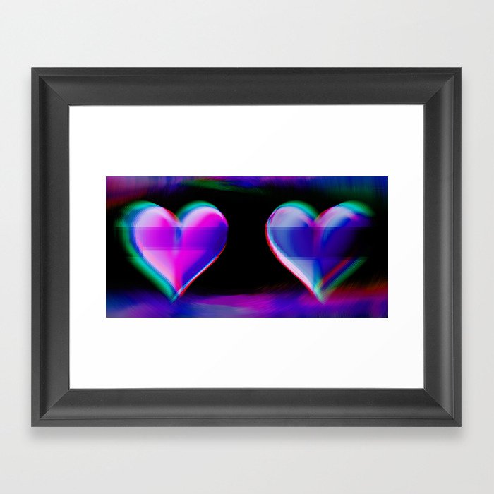 Pink Glitch Hearts Framed Art Print