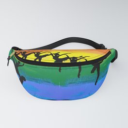 Swan lake - ballet dancer figures in rainbow colors background Fanny Pack