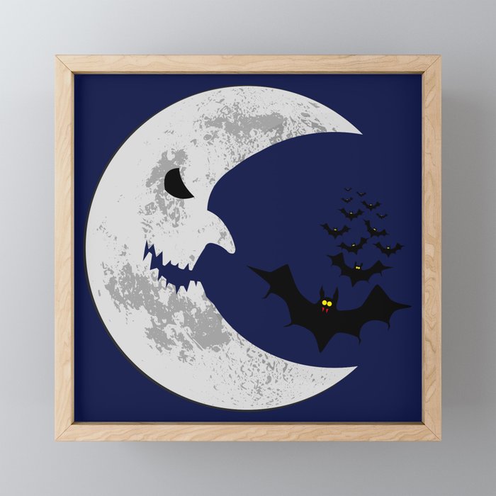 Halloween scary moon and bats Framed Mini Art Print