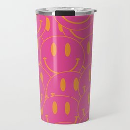 Groovy Pink and Orange Smiley Face Mania Travel Mug