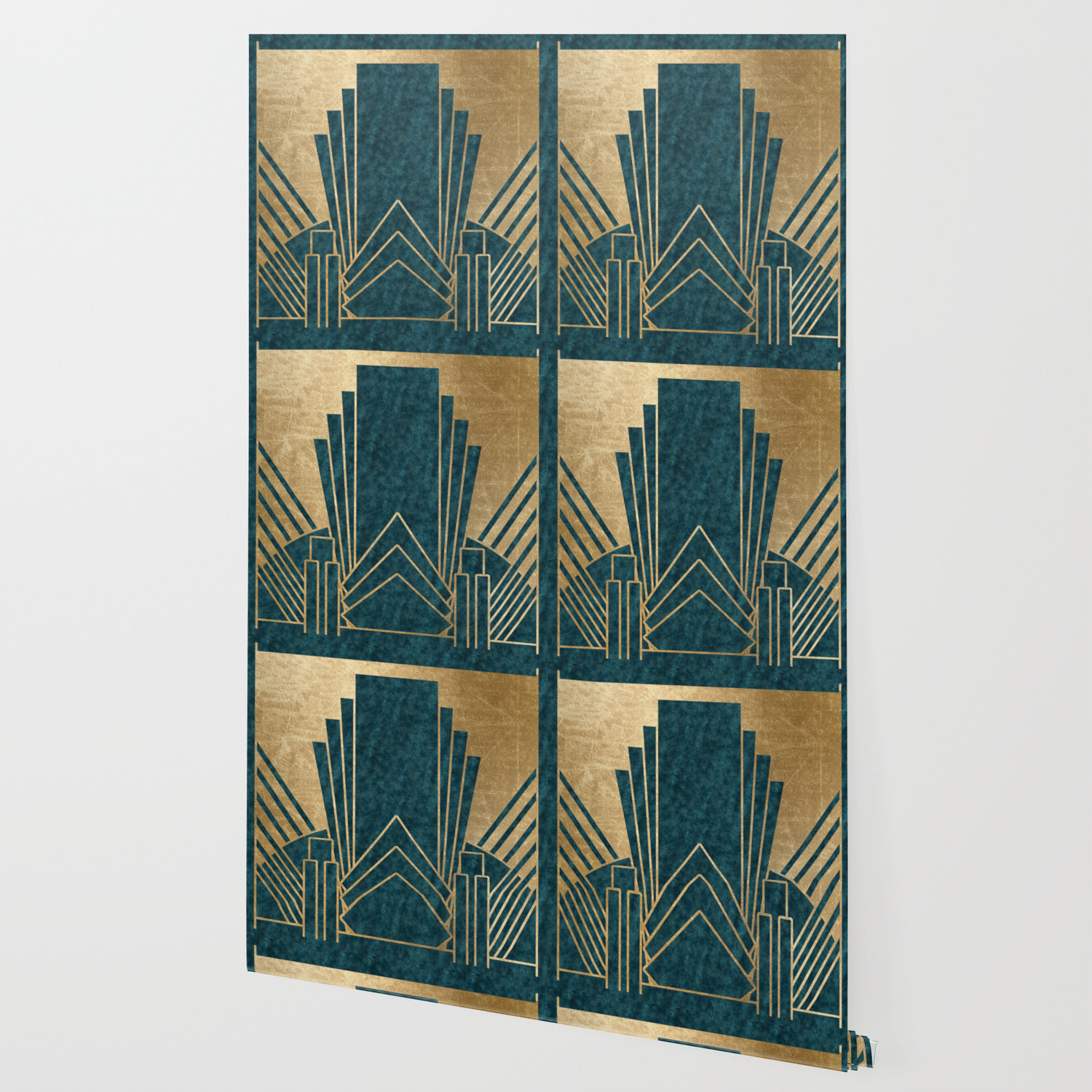 Art Deco Glamour Teal And Gold Wallpaper By Roseaesthetic Society6