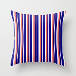 [ Thumbnail: Red, White, and Dark Blue Colored Stripes Pattern Throw Pillow ]