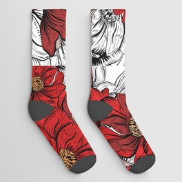 RED PEONIES PATTERN Socks
