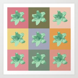 Colorful flower pattern with green lilies  Art Print