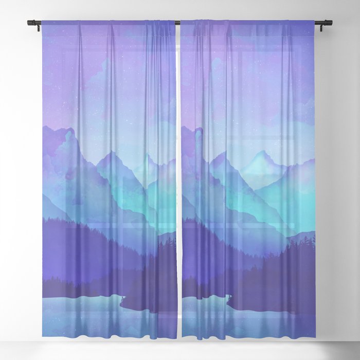 Cerulean Blue Mountains Sheer Curtain