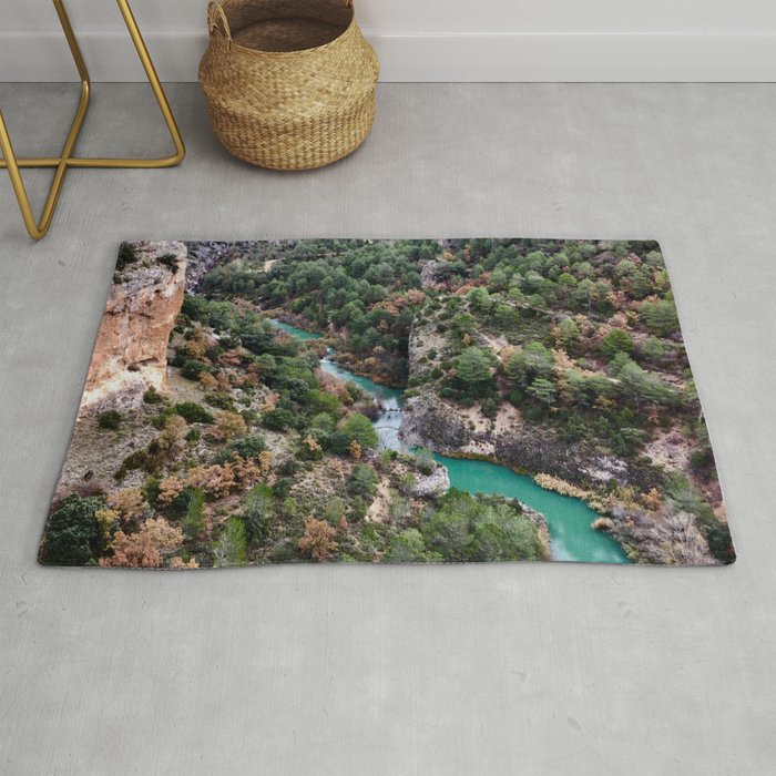 Spain Photography - Beautiful Blue River Flowing Through The Nature  Rug