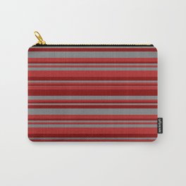 [ Thumbnail: Red, Maroon, and Gray Colored Stripes Pattern Carry-All Pouch ]