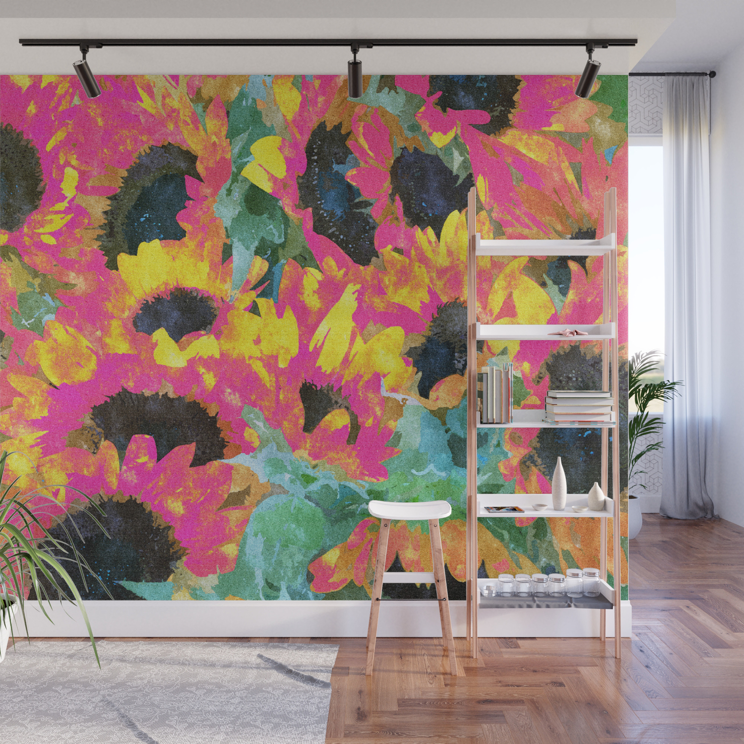 Pink Sunflowers Painting Nature Digitalart Wall Mural By