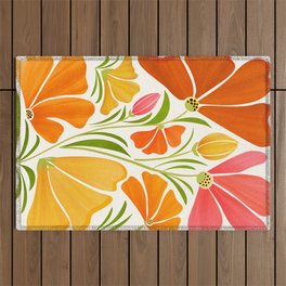 Spring Wildflowers Floral Illustration Outdoor Rug