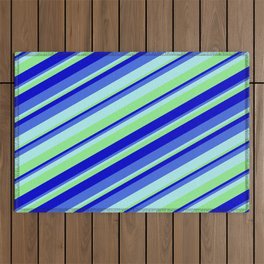 [ Thumbnail: Turquoise, Light Green, Blue, and Royal Blue Colored Stripes/Lines Pattern Outdoor Rug ]