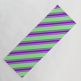 [ Thumbnail: Light Green & Dark Violet Colored Lines/Stripes Pattern Yoga Mat ]