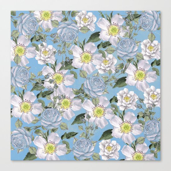 Vintage Rose Pattern Blue Canvas Print