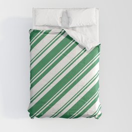 [ Thumbnail: Sea Green & White Colored Lined Pattern Comforter ]