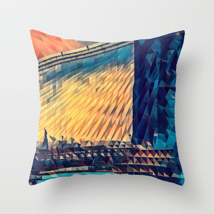 Brooklyn Bridge Statue of Liberty and Manhattan skyline in New York City Throw Pillow