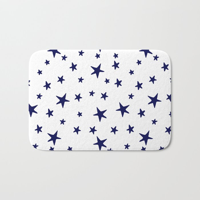 Stars - Navy Blue on White Bath Mat