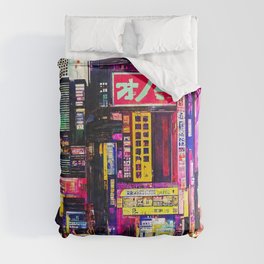 Streets of Tokyo at night Comforter