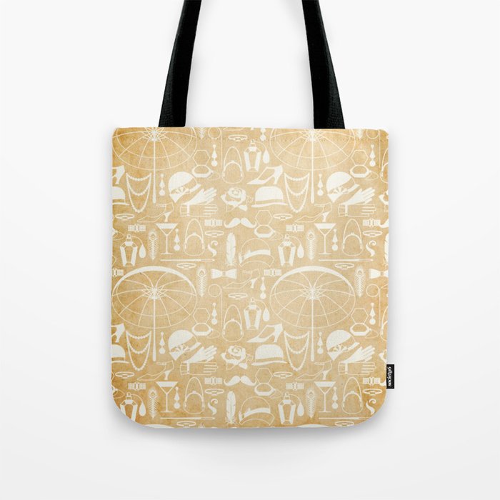 White Old-Fashioned 1920s Pattern on Vintage Tote Bag