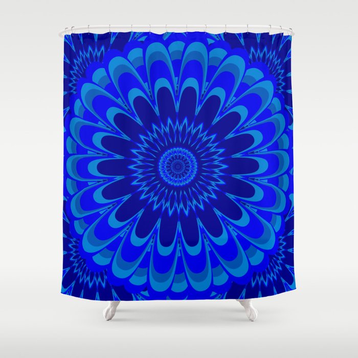 Summer Mandala Full Bloom Celebration in Vibrant Blue Shower Curtain