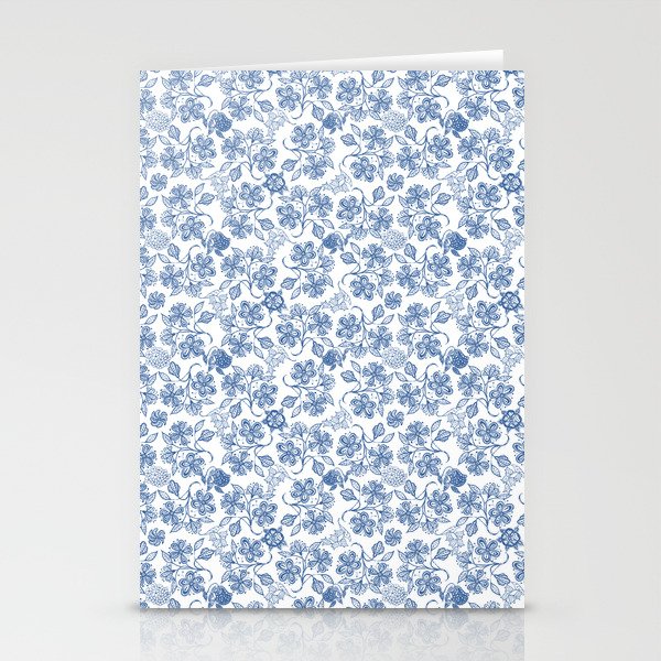 Pretty Indigo Blue and White Ethnic Floral Print Stationery Cards