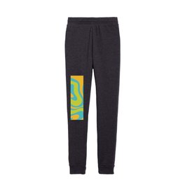 Modern Retro Liquid Swirl Abstract Pattern in Spring Teal Blue, Orange Yellow, and Lime Green Kids Joggers