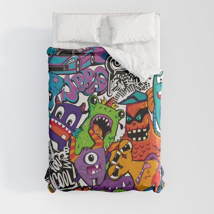 Abstract seamless comics monsters. Cartoon mutant repeated pattern Duvet Cover