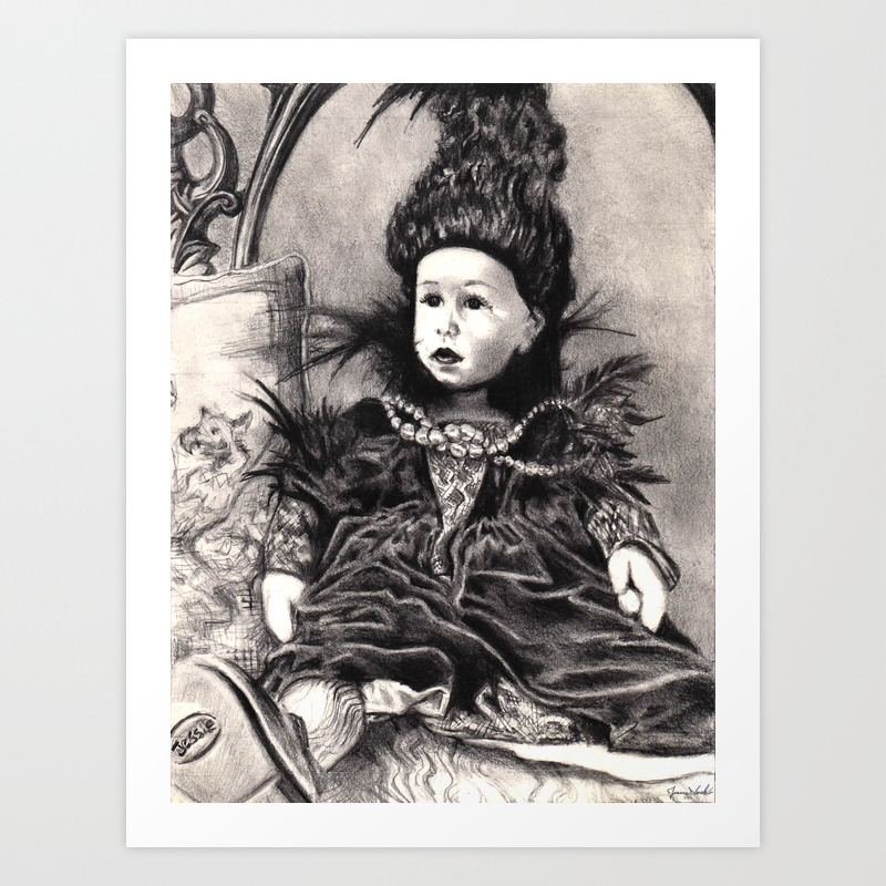 >Madamme Darkness Queen Of The Night Creepy Doll Pencil Portrait Art Print By Jessienovik Society6