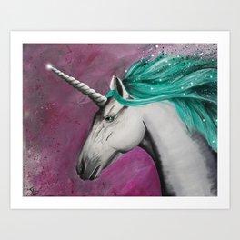 Catching Unicorns Art Print | Impressionism, Unicon, Sparkle, Magenta, Surrealism, Acrylic, Green, Fantasy, Pink, Horn 