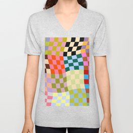 wavy colorful checkerboard! V Neck T Shirt