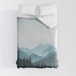 Teal Mountains Duvet Cover