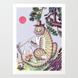 Minhwa Tiger with Rabbits and Pipe Art Print