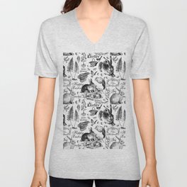 Black And White Vintage Easter And Spring Pattern V Neck T Shirt