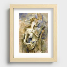 Pablo Picasso, Girl with a Mandolin (Fanny Tellier), oil on canvas portrait cubism cubist painting for home, wall, and bedroom decor Recessed Framed Print