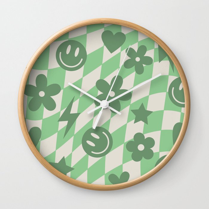 Sage Green Retro Grid Wall Clock