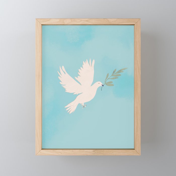 Dove of Peace with Olive Branch Framed Mini Art Print