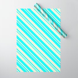 [ Thumbnail: Beige & Cyan Colored Pattern of Stripes Wrapping Paper ]