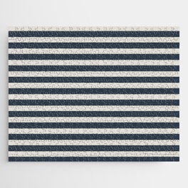 Stripes (wide) - Naval Blue + Alabaster White Jigsaw Puzzle