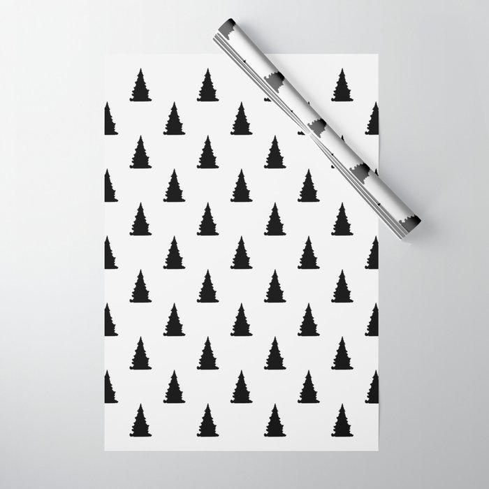 Minimalist black Christmas tree silhouettes seamless pattern on white  background Wrapping Paper by ARTbyJWP