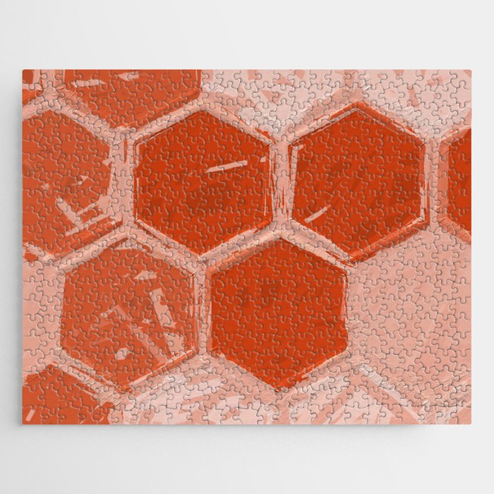 Hexagons - orange impasto painting pattern Jigsaw Puzzle