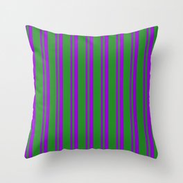 [ Thumbnail: Dark Violet and Forest Green Colored Stripes/Lines Pattern Throw Pillow ]