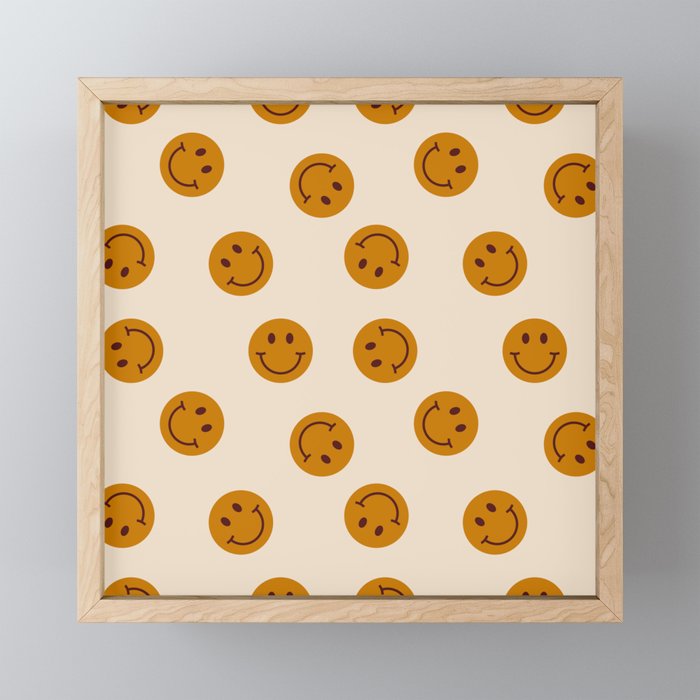 70s Retro Smiley Face Pattern Framed Mini Art Print
